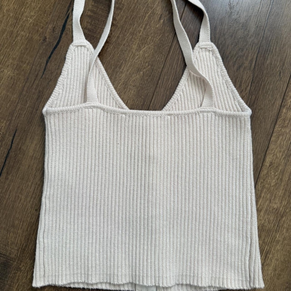 Zara Cream Ribbed Button-Front Tank Top - Picture 2 of 3